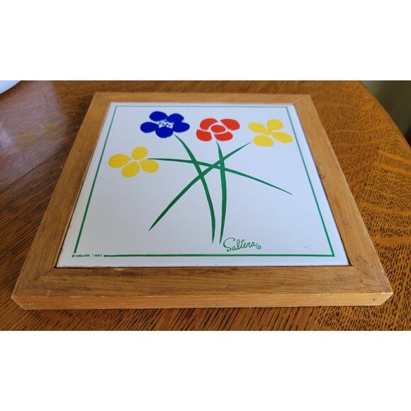 1983 HIMARK Saltera Wall Hanging Trivet - Ceramic Art Tile & Wood - Picture 2 of 6